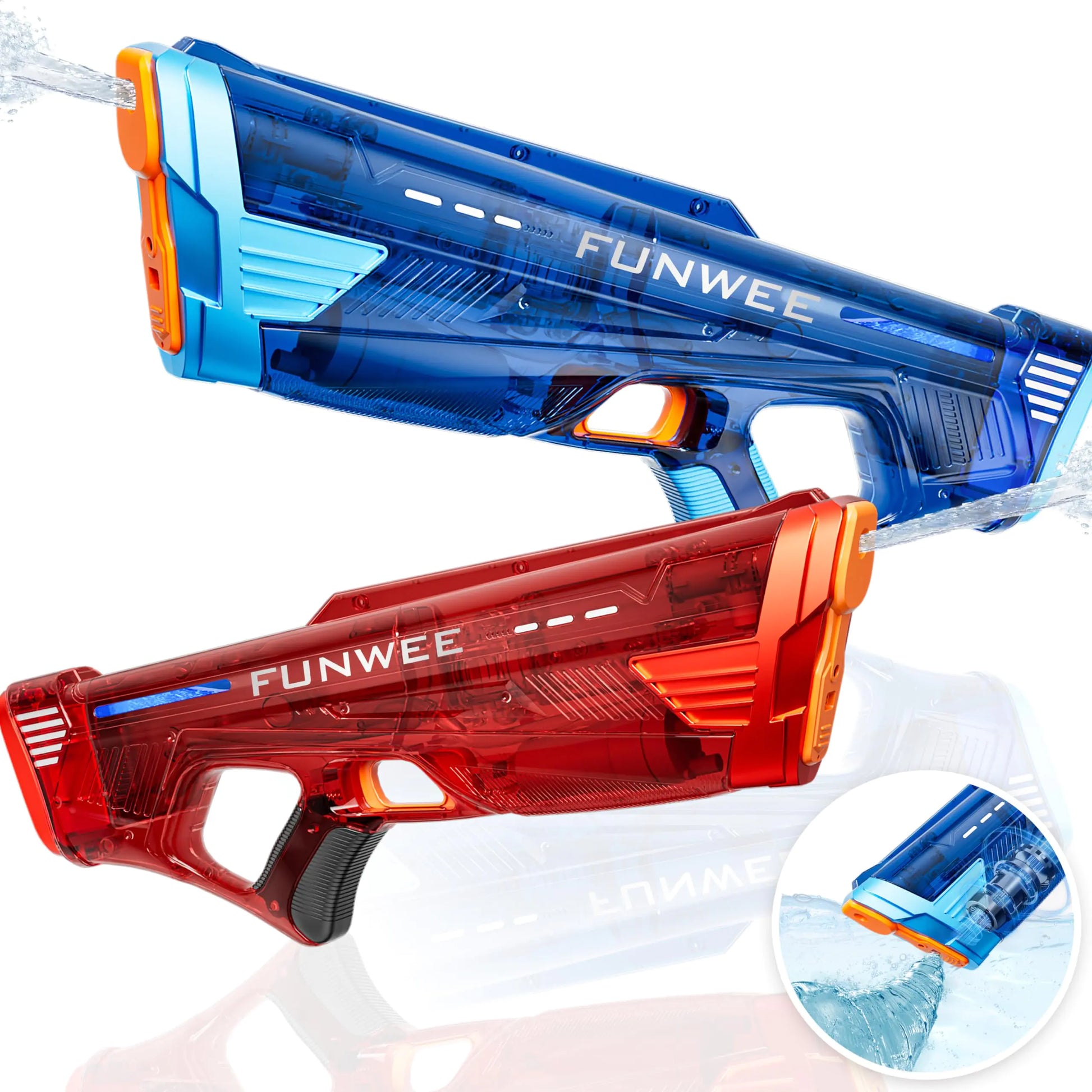 PowerBlast Duo Pack – Electric Water Gun Set (Red + Blue Transparent)